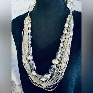 Chico's Silver and Clear Multi-Strand Necklace